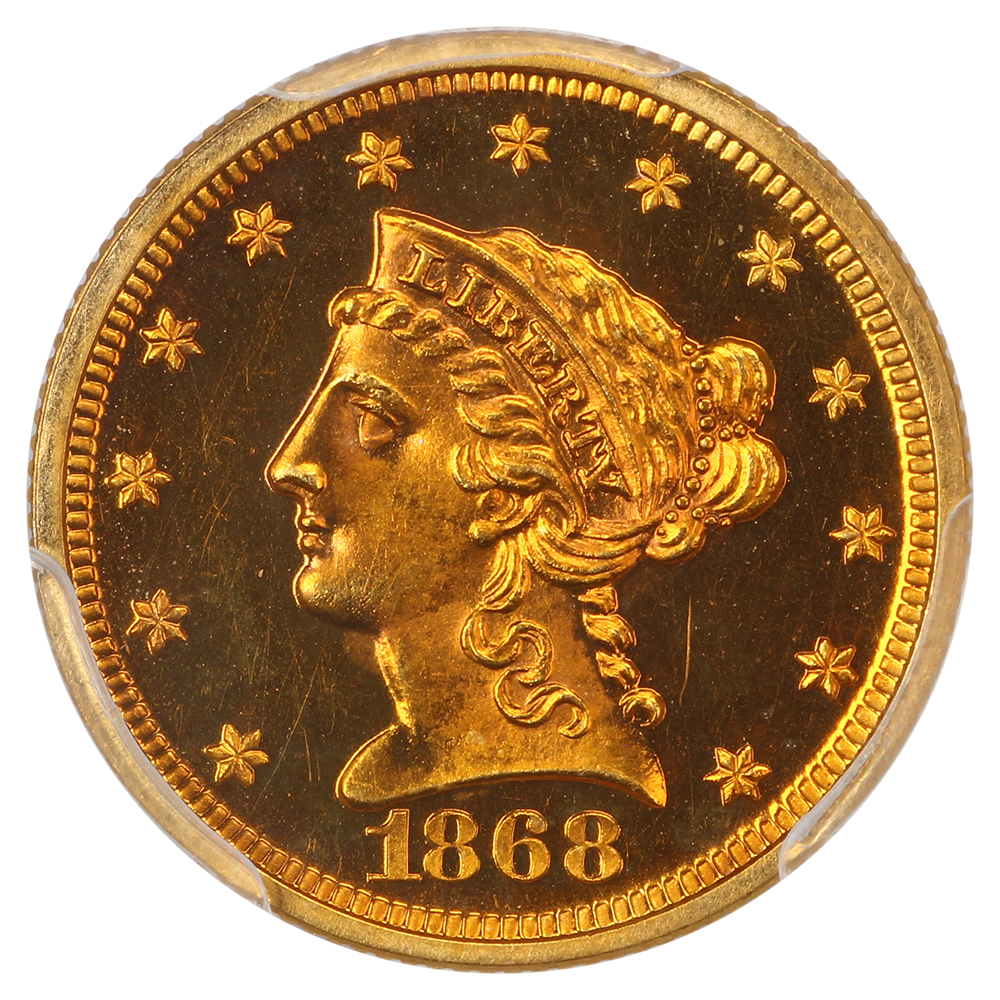 image for: 1868 $2 1/2 PCGS PR64 CAM