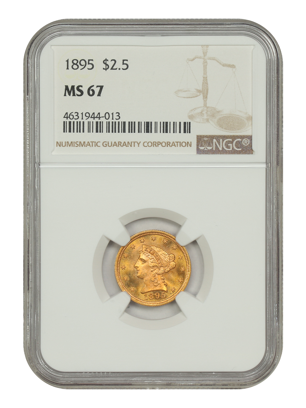 image for: 1895 $2 1/2 NGC MS67