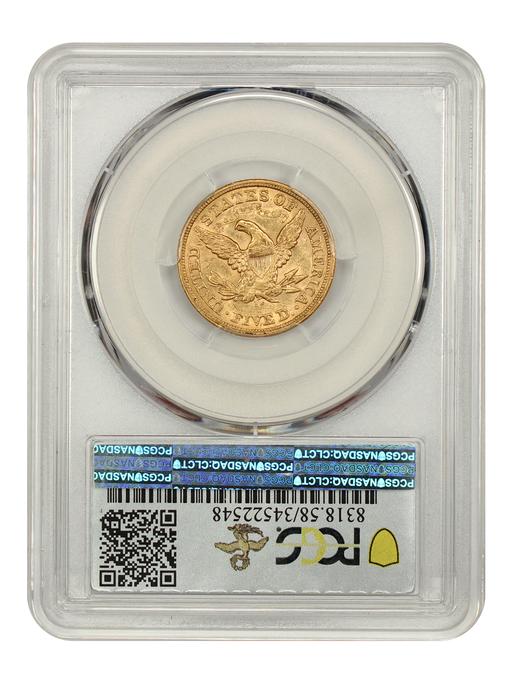 image for: 1869-S $5  PCGS AU58