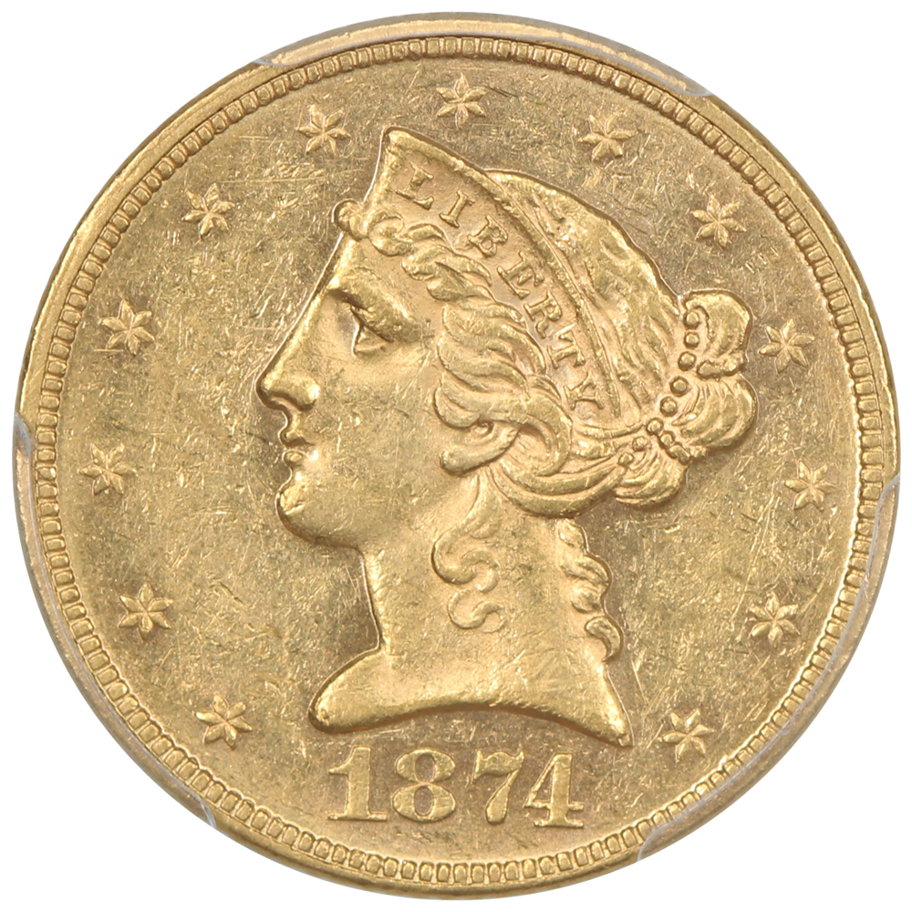 image for: 1874 $5  PCGS MS60