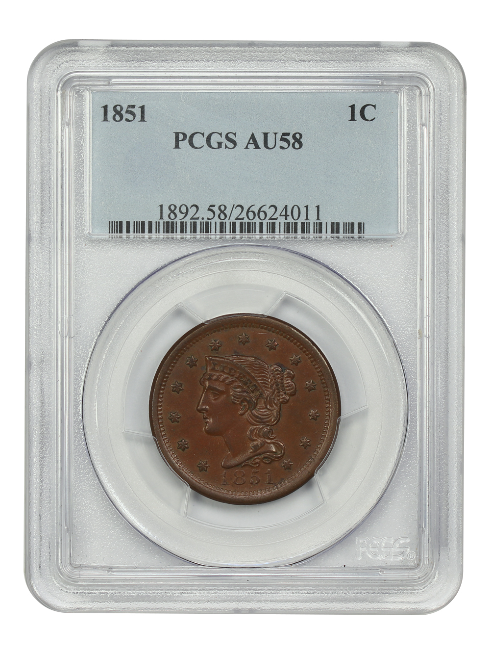 image for: 1851 1c PCGS AU58 BN