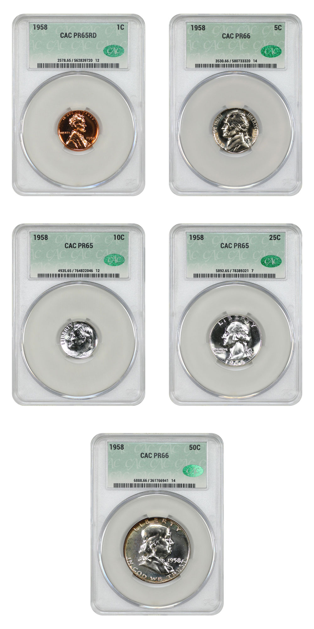 1958 Proof Set 1C-50C CACG PR65-66