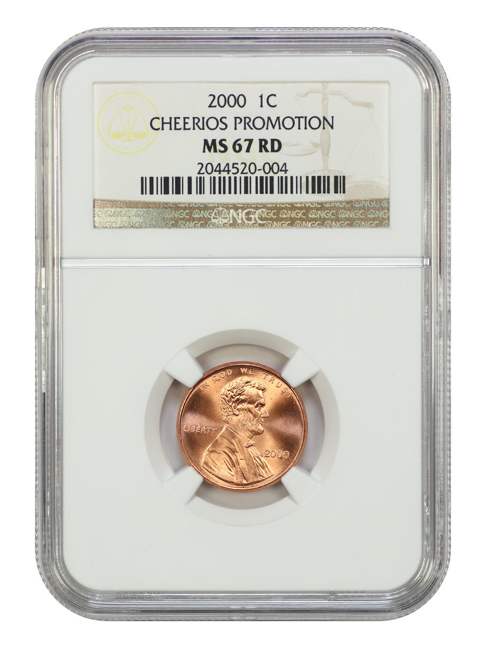 image for: 2000 Cheerios 1c NGC MS67 RD