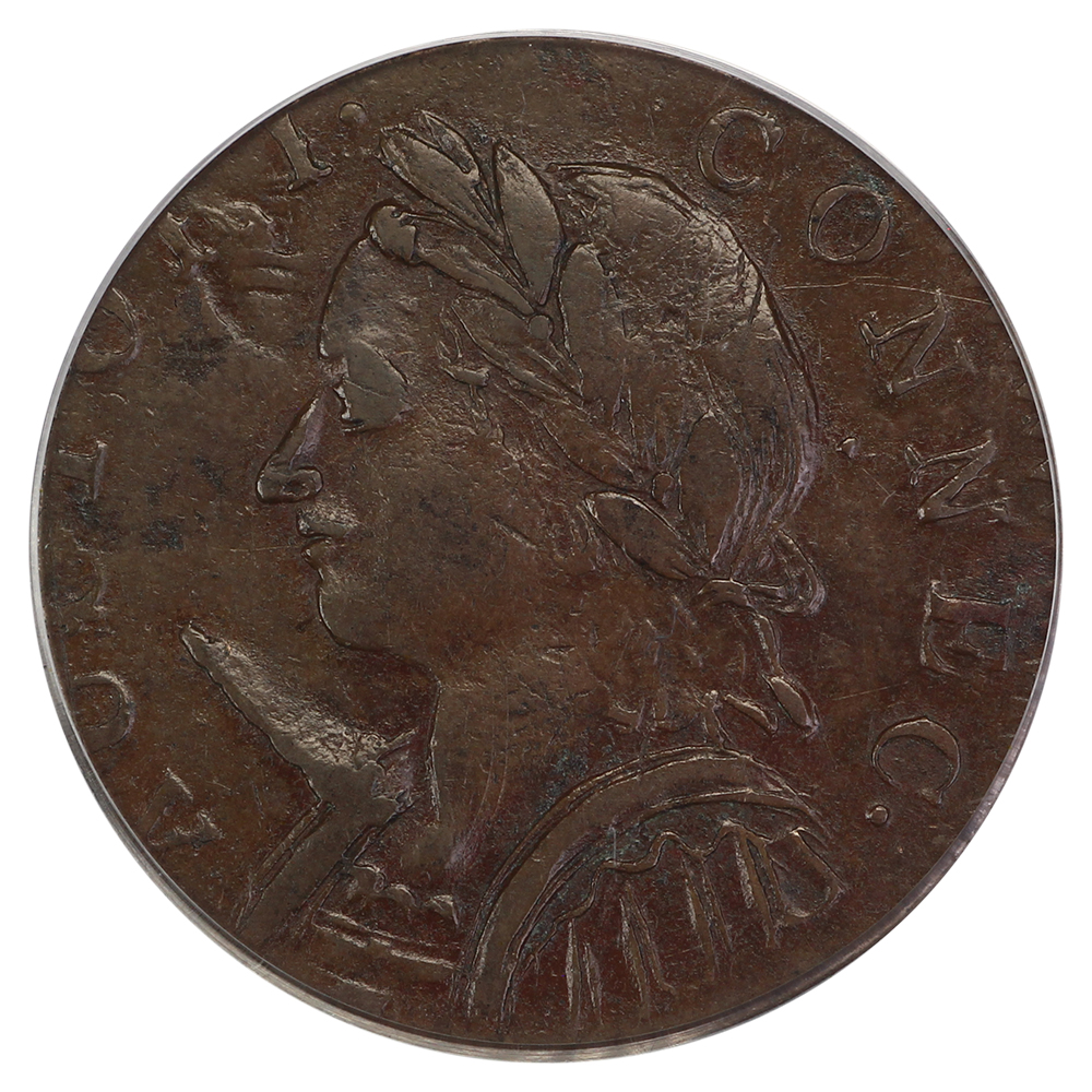 image for: 1787 Connecticut, Mailed Bust Left, Horned Copper PCGS AU55 BN