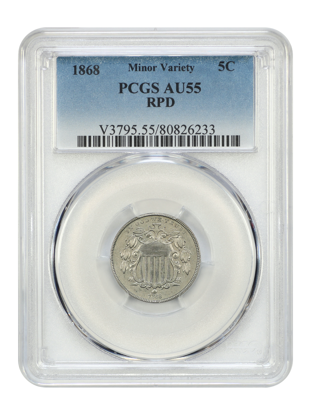 image for: 1868 5c PCGS AU55