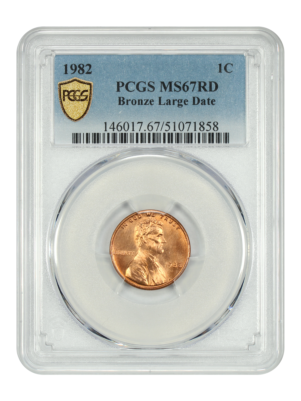 image for: 1982 Bronze, Large Date 1c PCGS MS67 RD