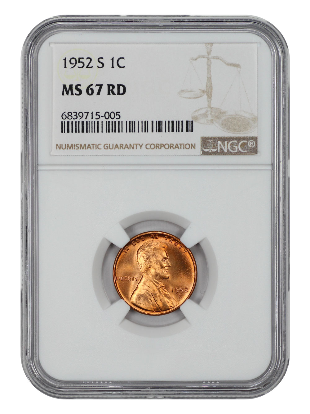 image for: 1952-S 1c NGC MS67 RD