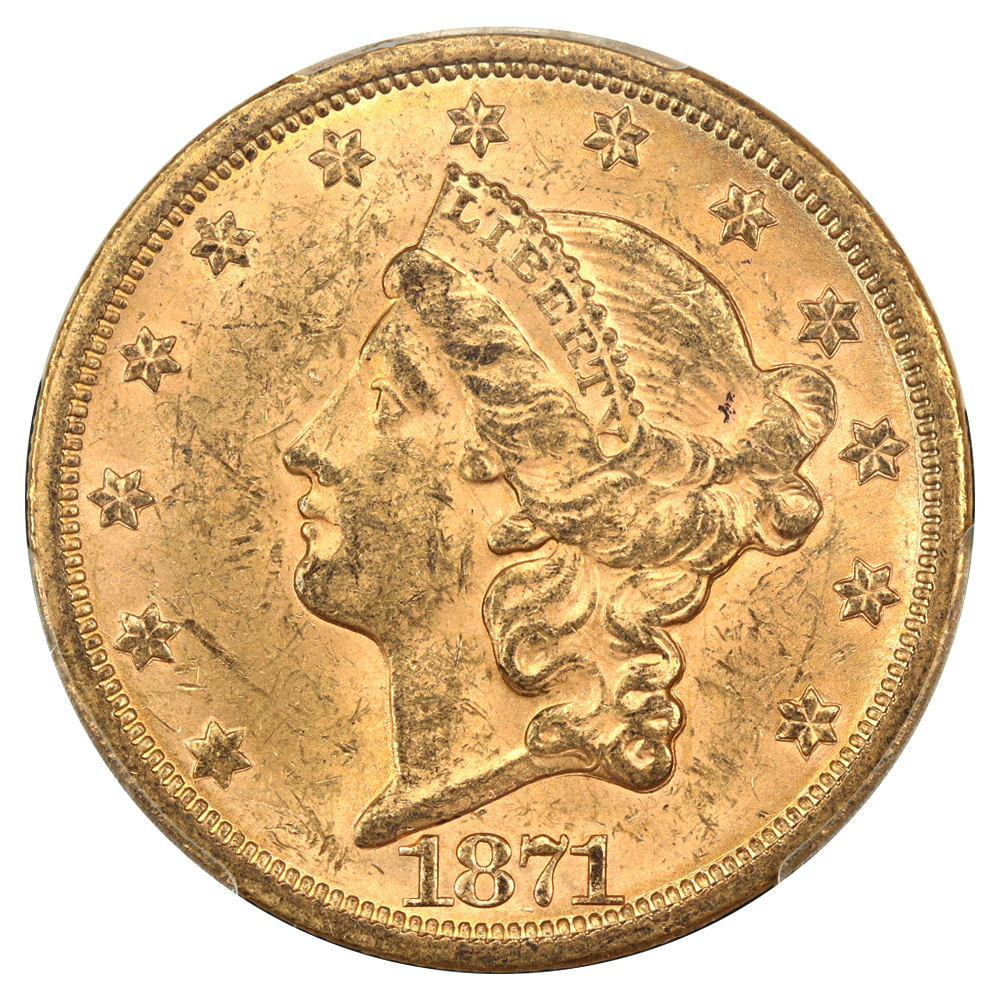 image for: 1871-S $20  PCGS MS62