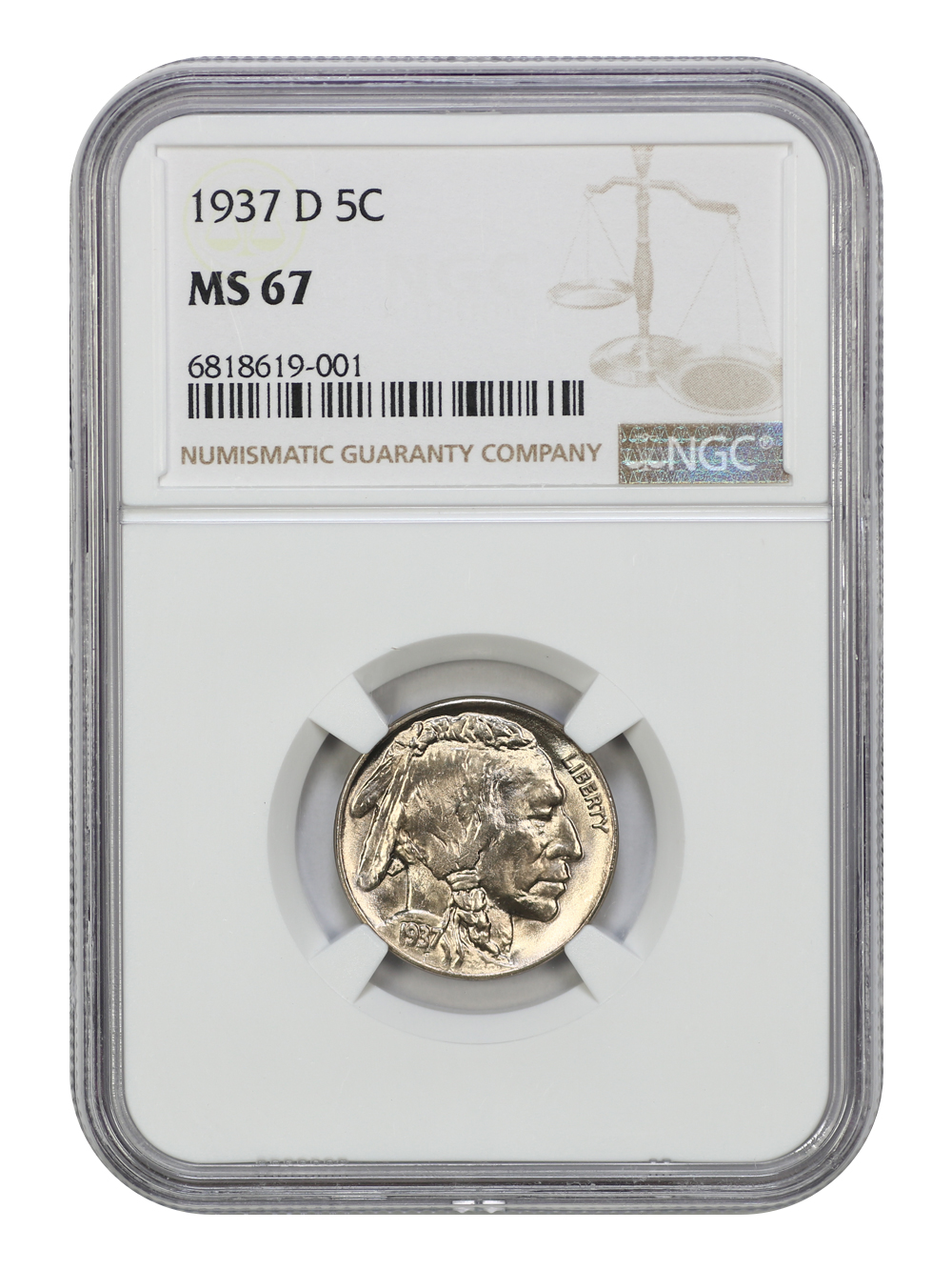 image for: 1937-D 5c NGC MS67