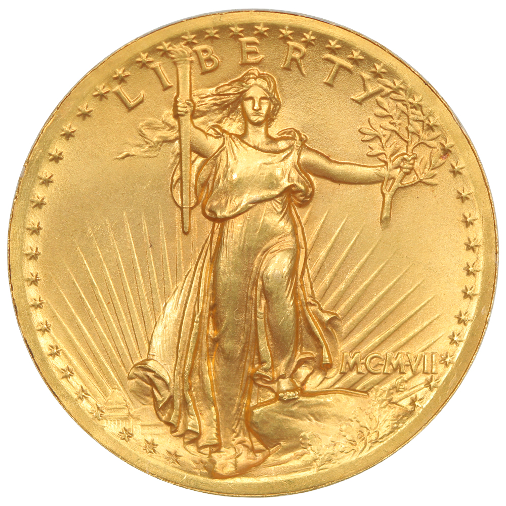 image for: 1907 High Relief, Wire Edge $20  PCGS MS64