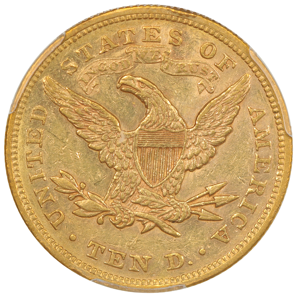 image for: 1866 Motto $10  PCGS AU55