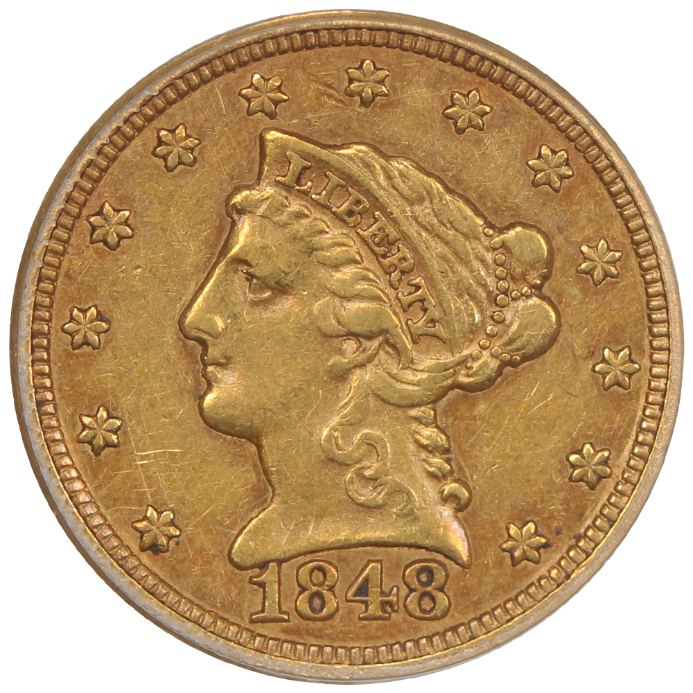 image for: 1848 $2 1/2 PCGS VF35