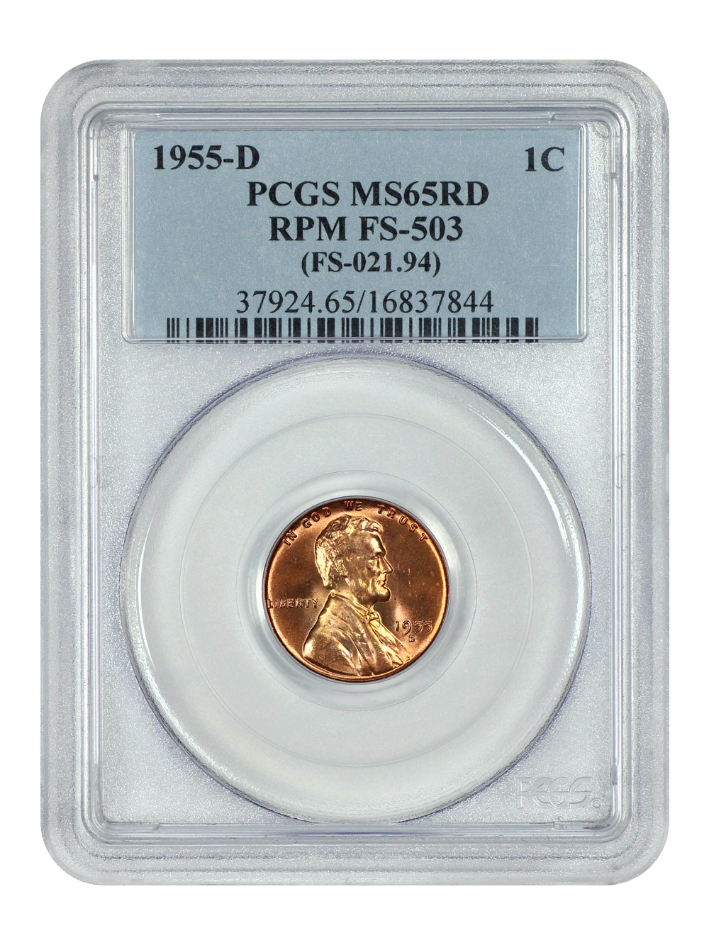 image for: 1955-D Repunched Mintmark, FS-503 1c PCGS MS65 RD
