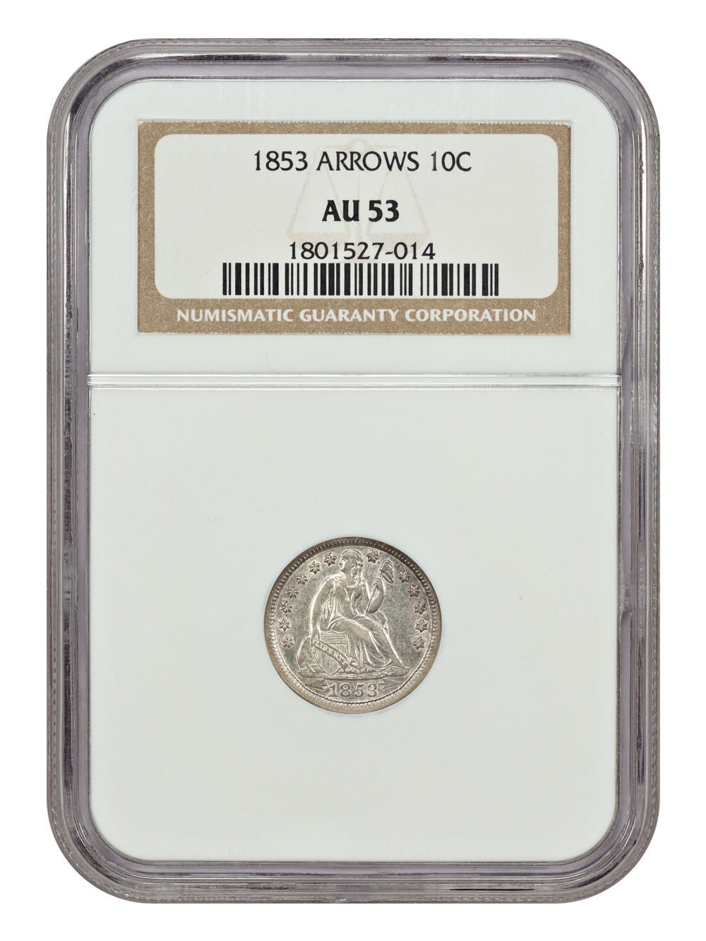 image for: 1853 Arrows 10c NGC AU53