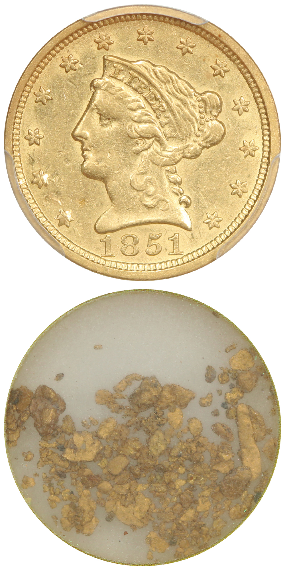 image for: 1851 $2 1/2 PCGS AU50