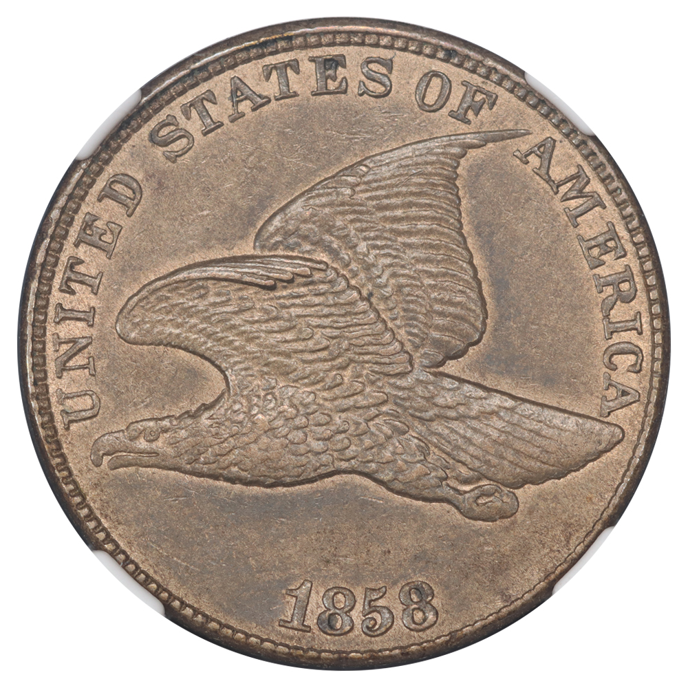 image for: 1858 Flying Eagle, Large Letters 1c NGC AU58