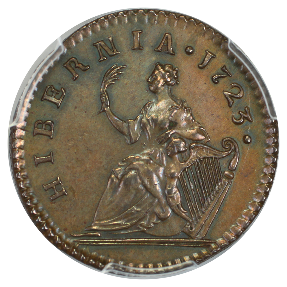image for: 1723 Wood's Hibernia, DEI. GRATIA. REX Far PCGS MS63 BN