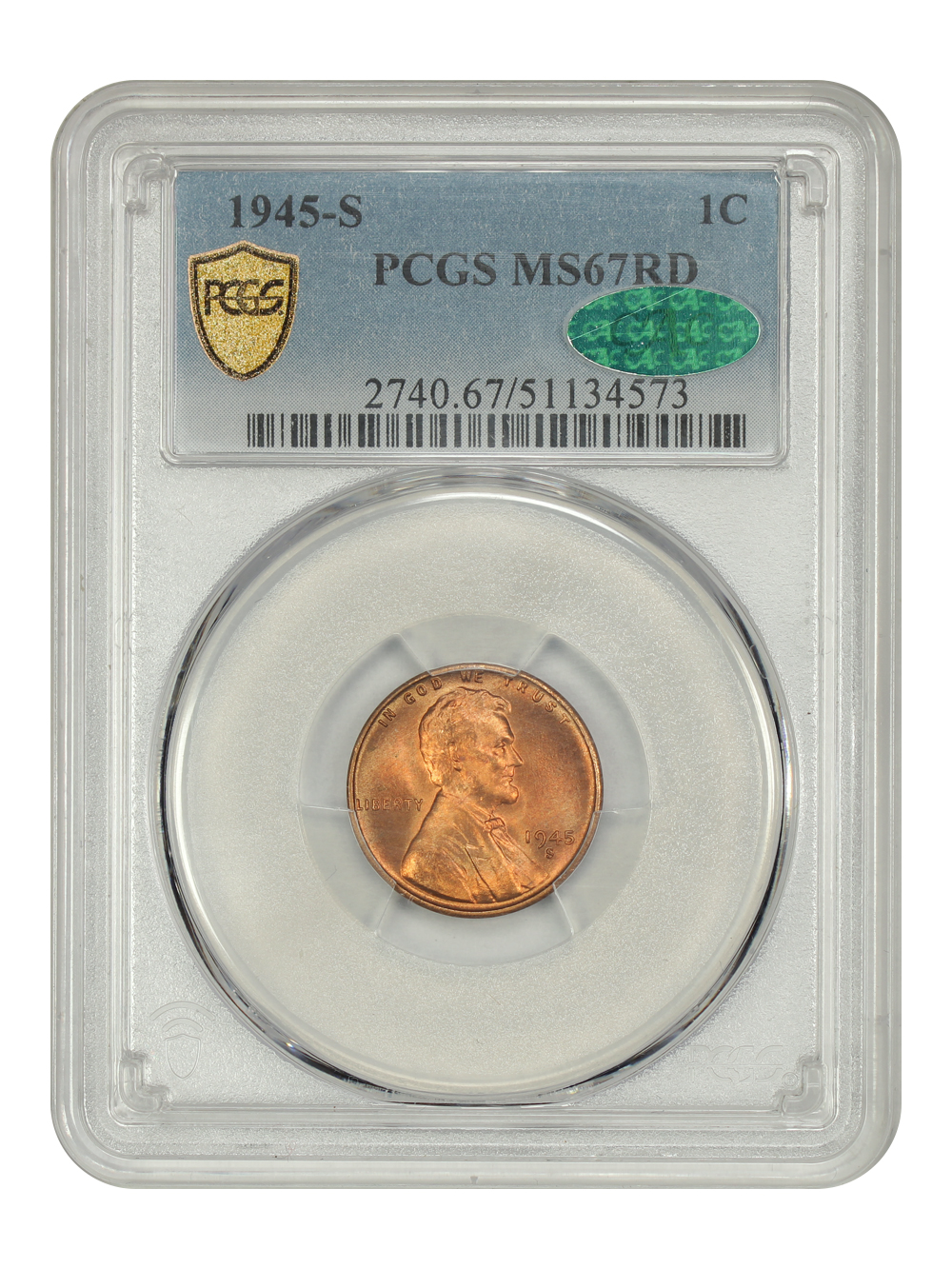 image for: 1945-S 1c PCGS MS67 RD