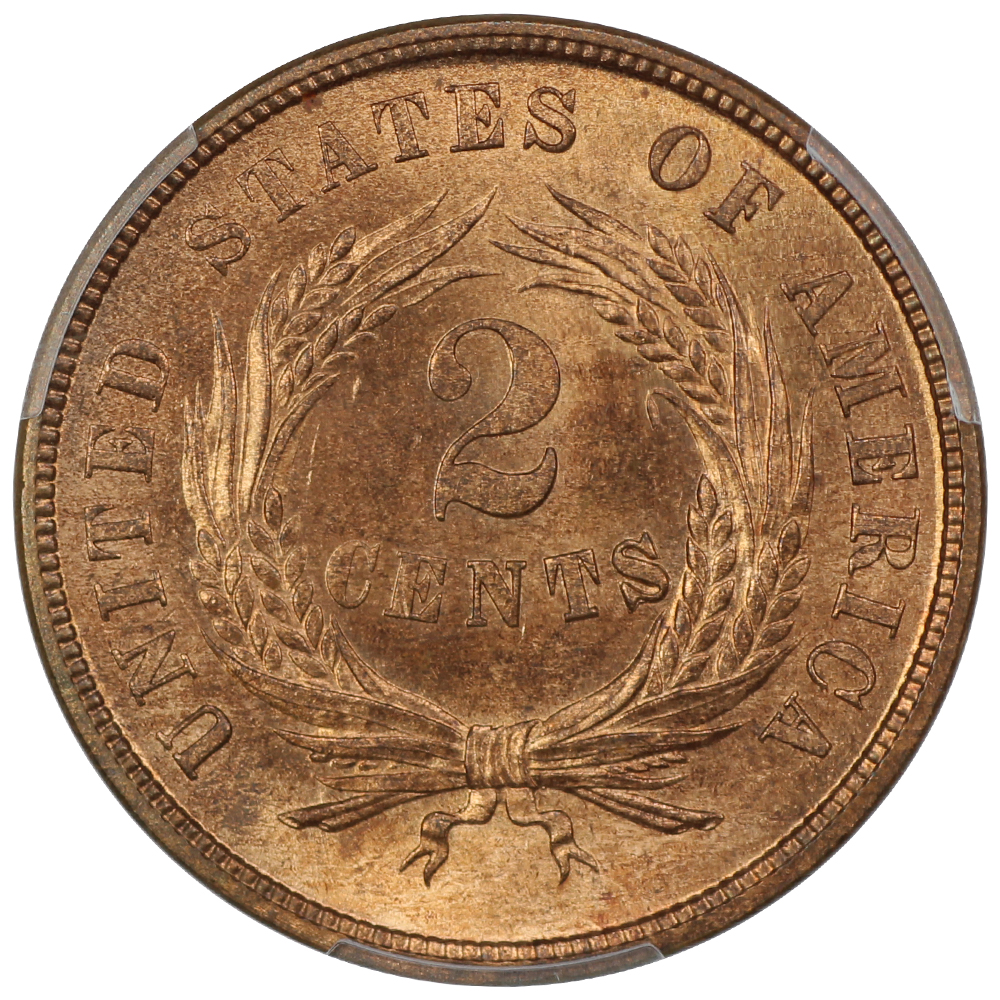 image for: 1864 Large Motto 2c PCGS MS66 RB