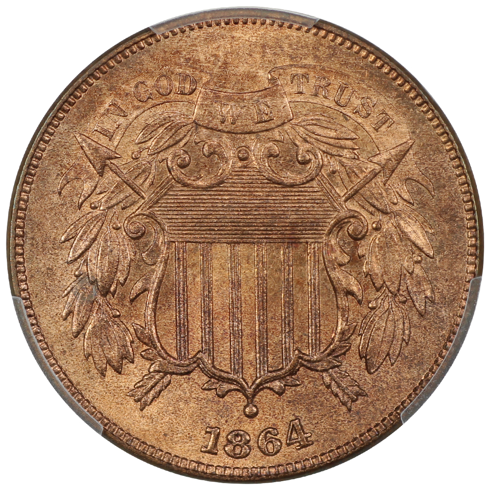 image for: 1864 Large Motto 2c PCGS MS66 RB