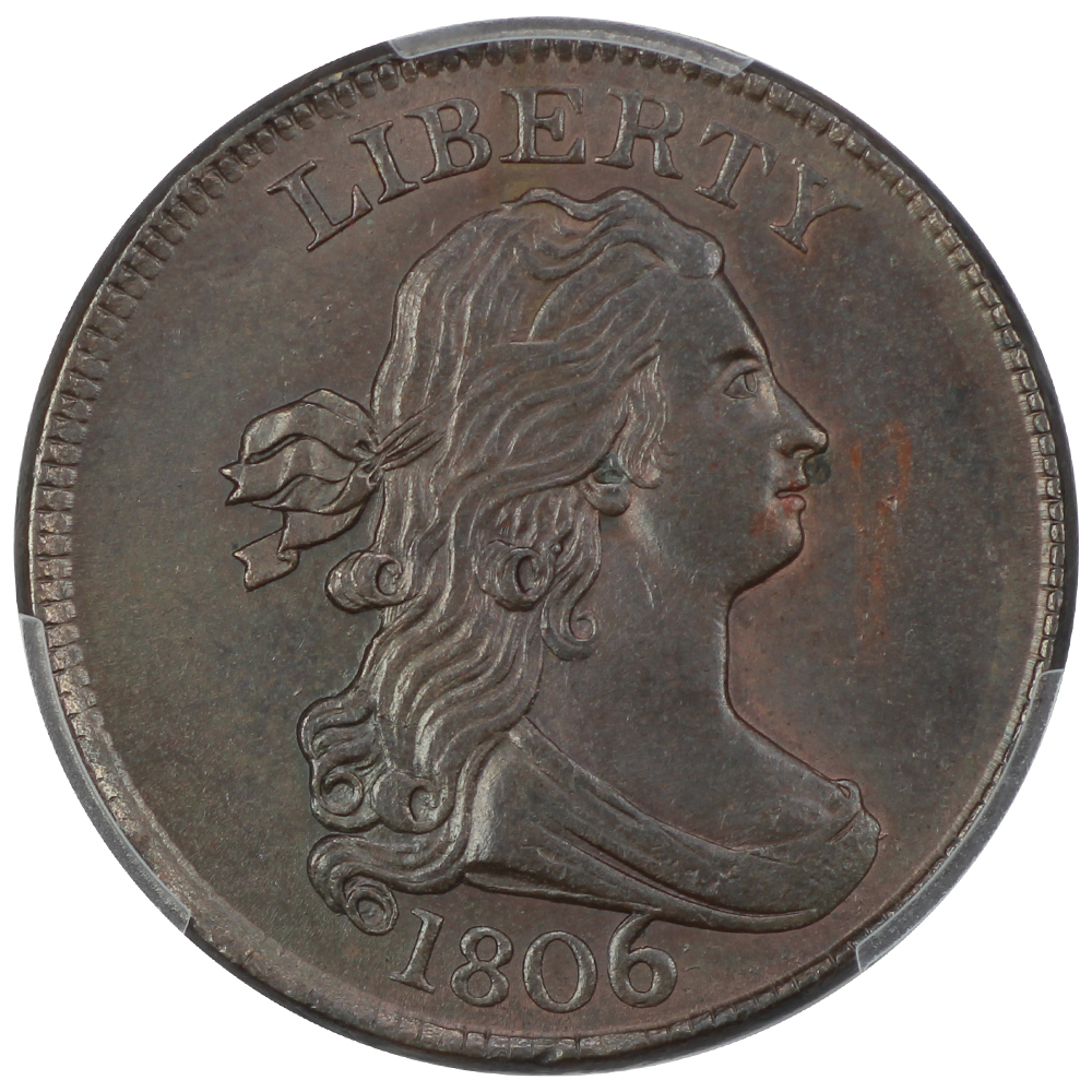 image for: 1806 Large 6, Stems 1/2c PCGS MS62 BN