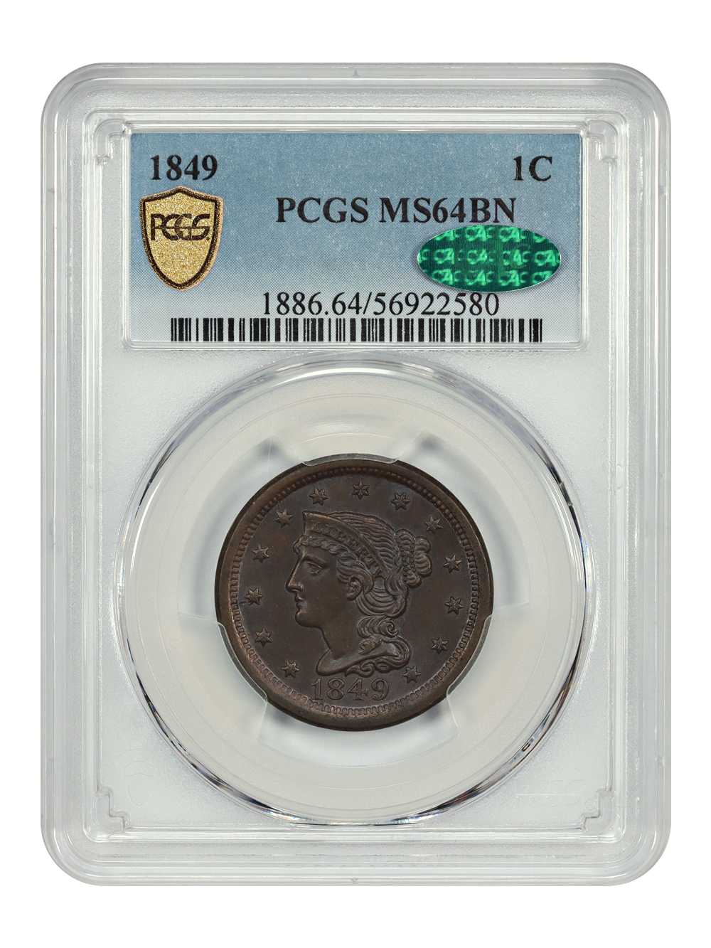 image for: 1849 1c PCGS MS64 BN