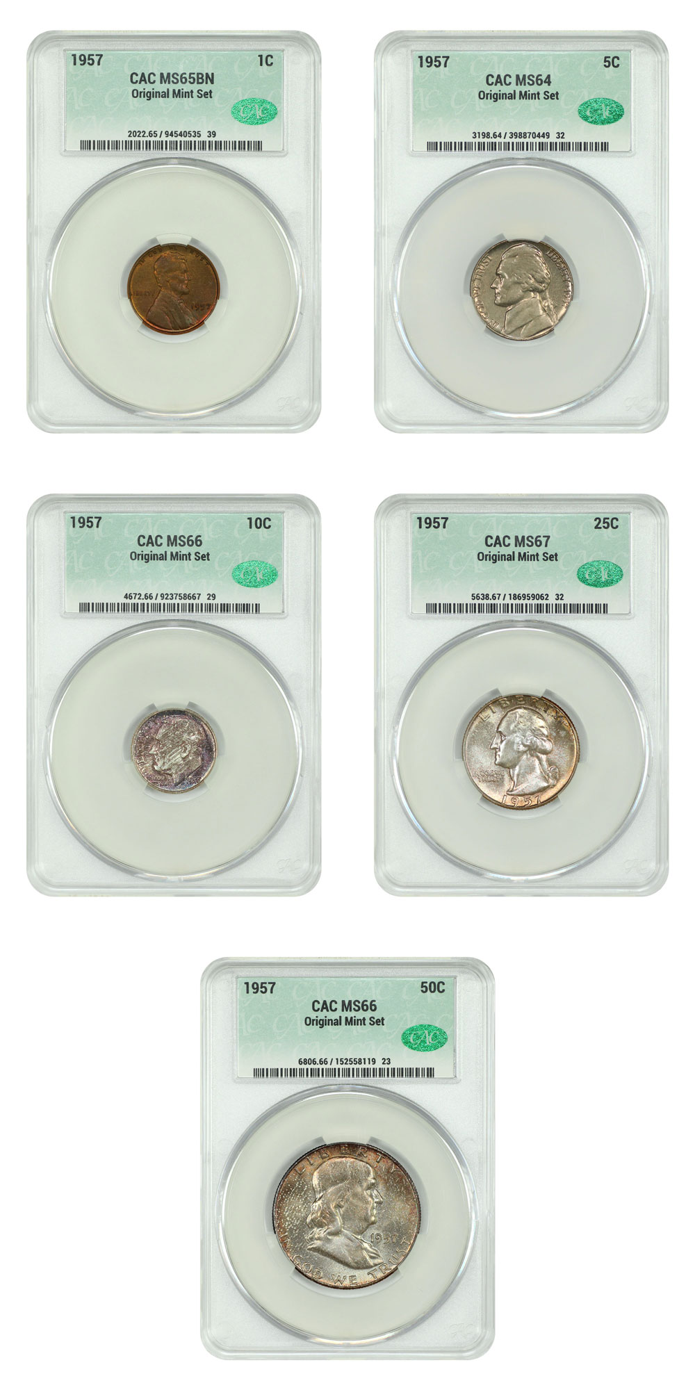 1957 1C-50C Mint Set CACG MS64-67 (Original Mint Set, 5 Coins)