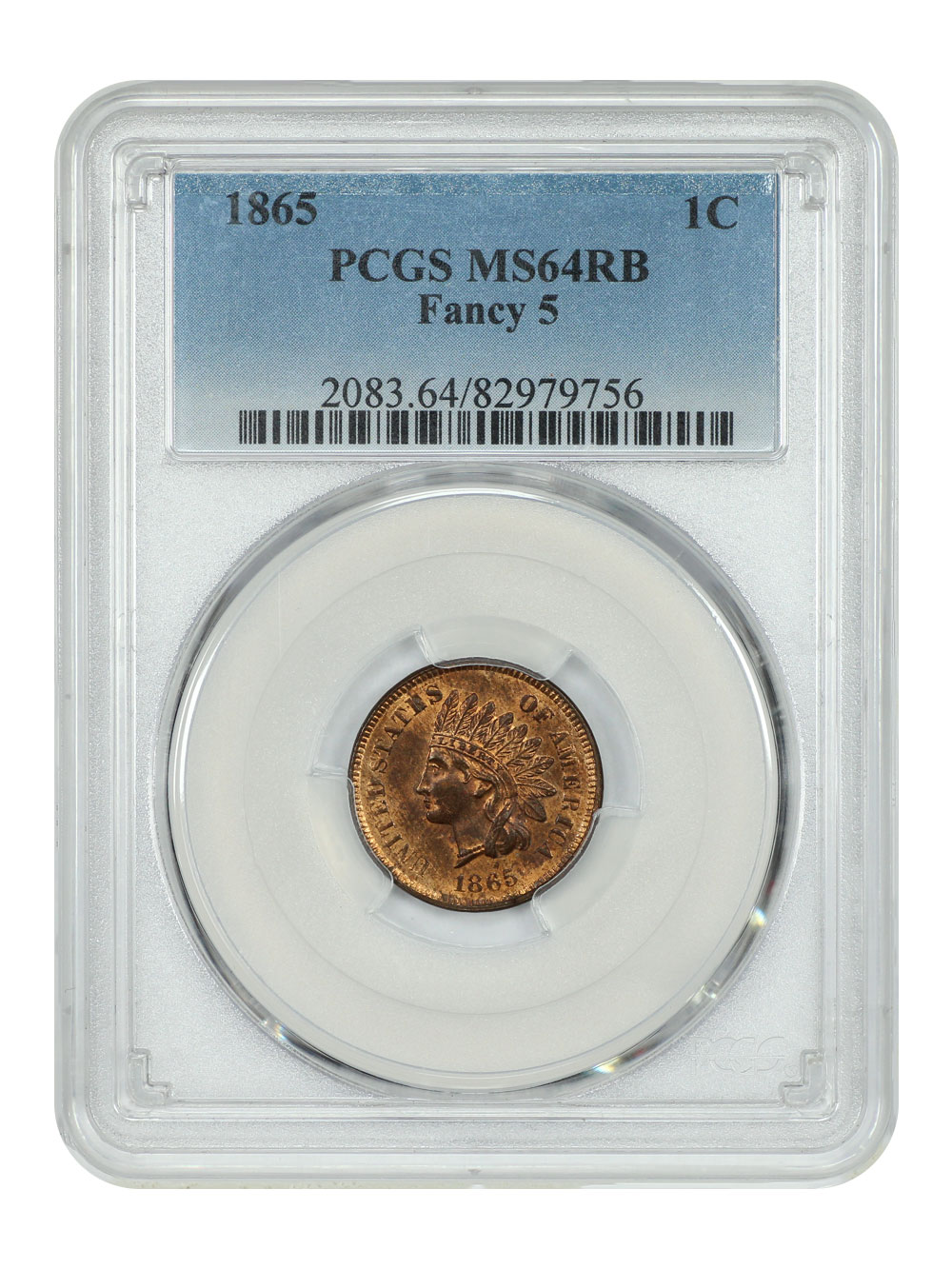 image for: 1865 Fancy 5 1c PCGS MS64 RB