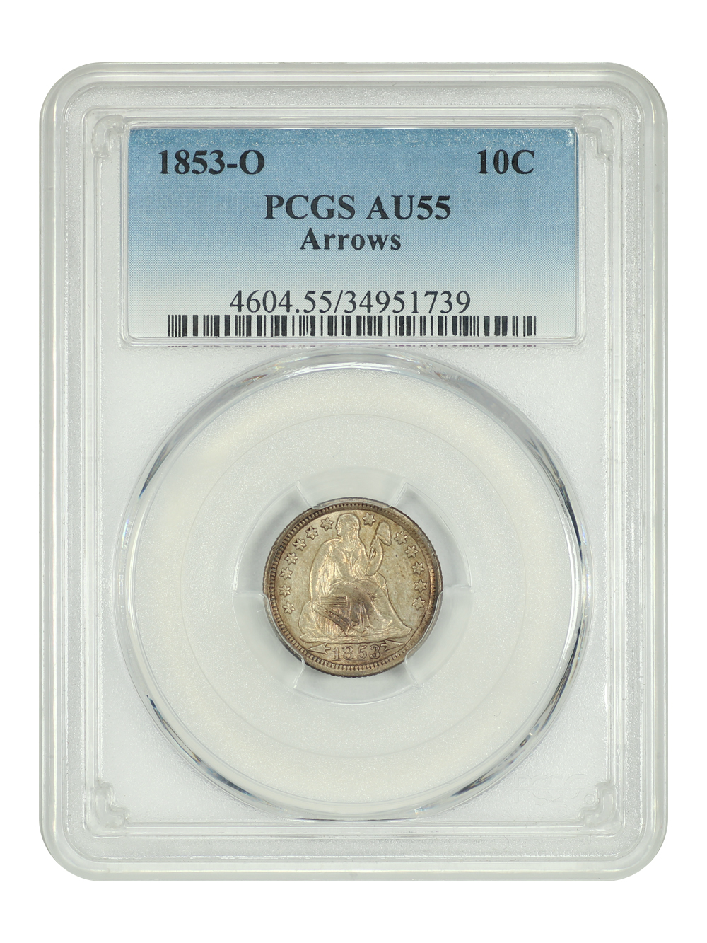 image for: 1853-O Arrows 10c PCGS AU55