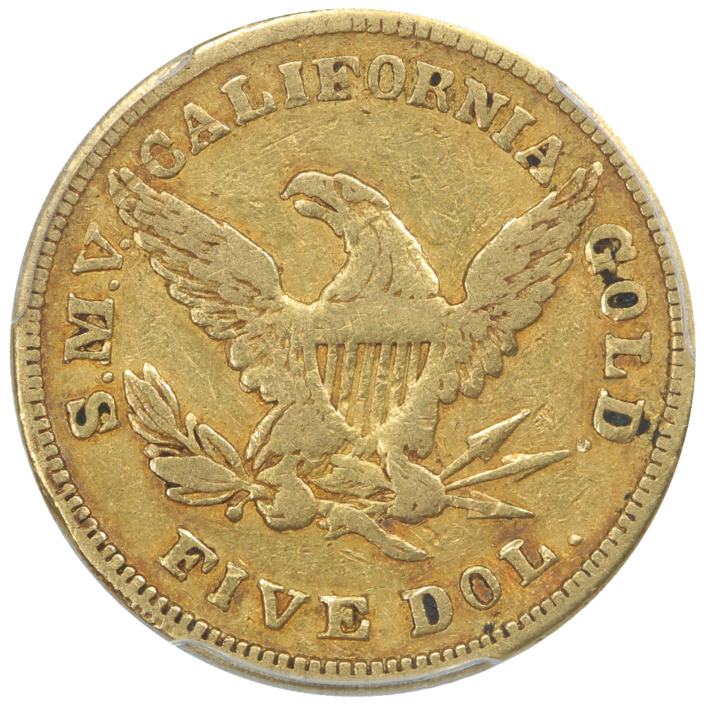 image for: 1850 Moffat & Co., K-7 G$5  PCGS VF35