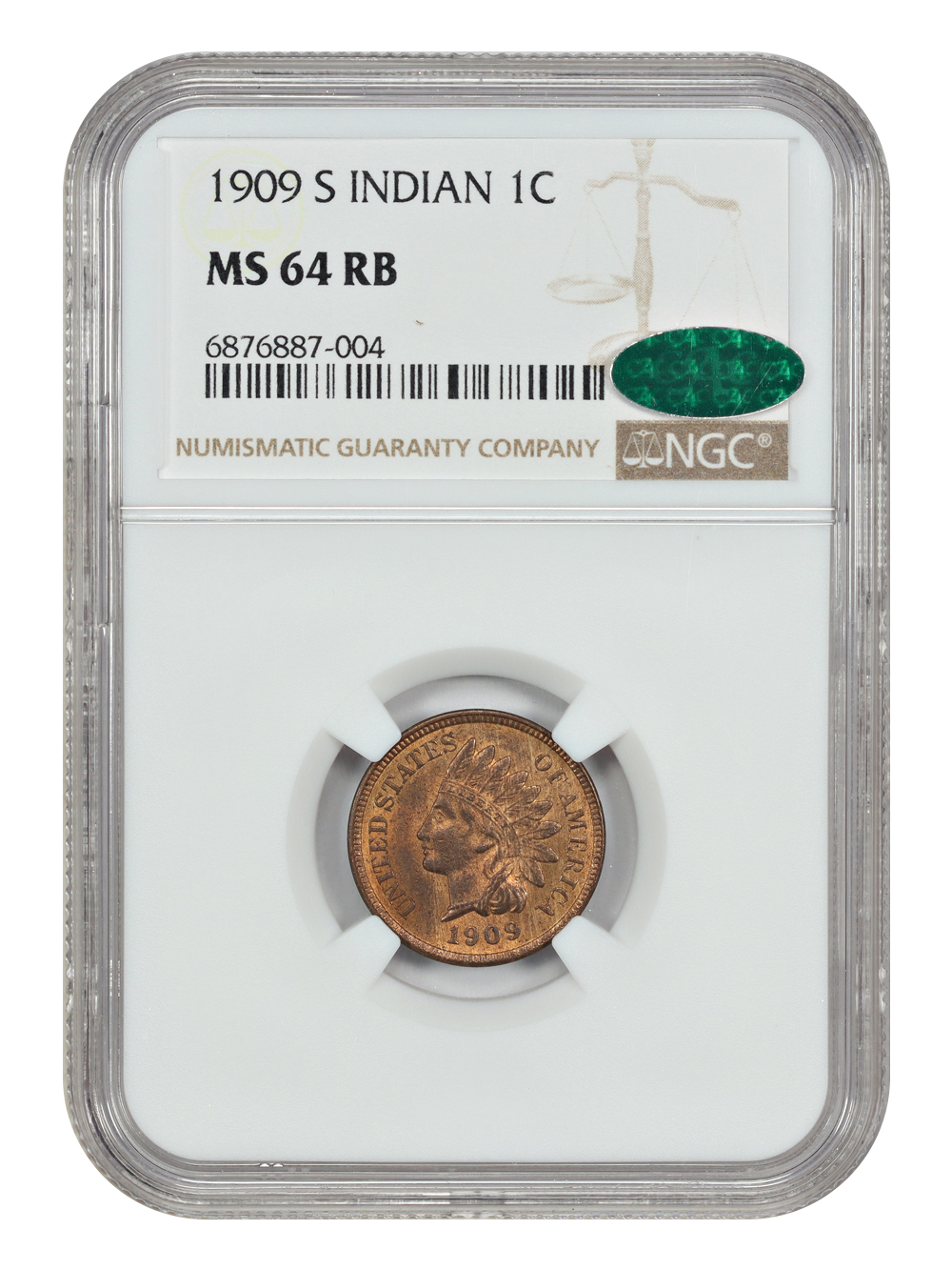 image for: 1909-S Indian 1c NGC MS64 RB