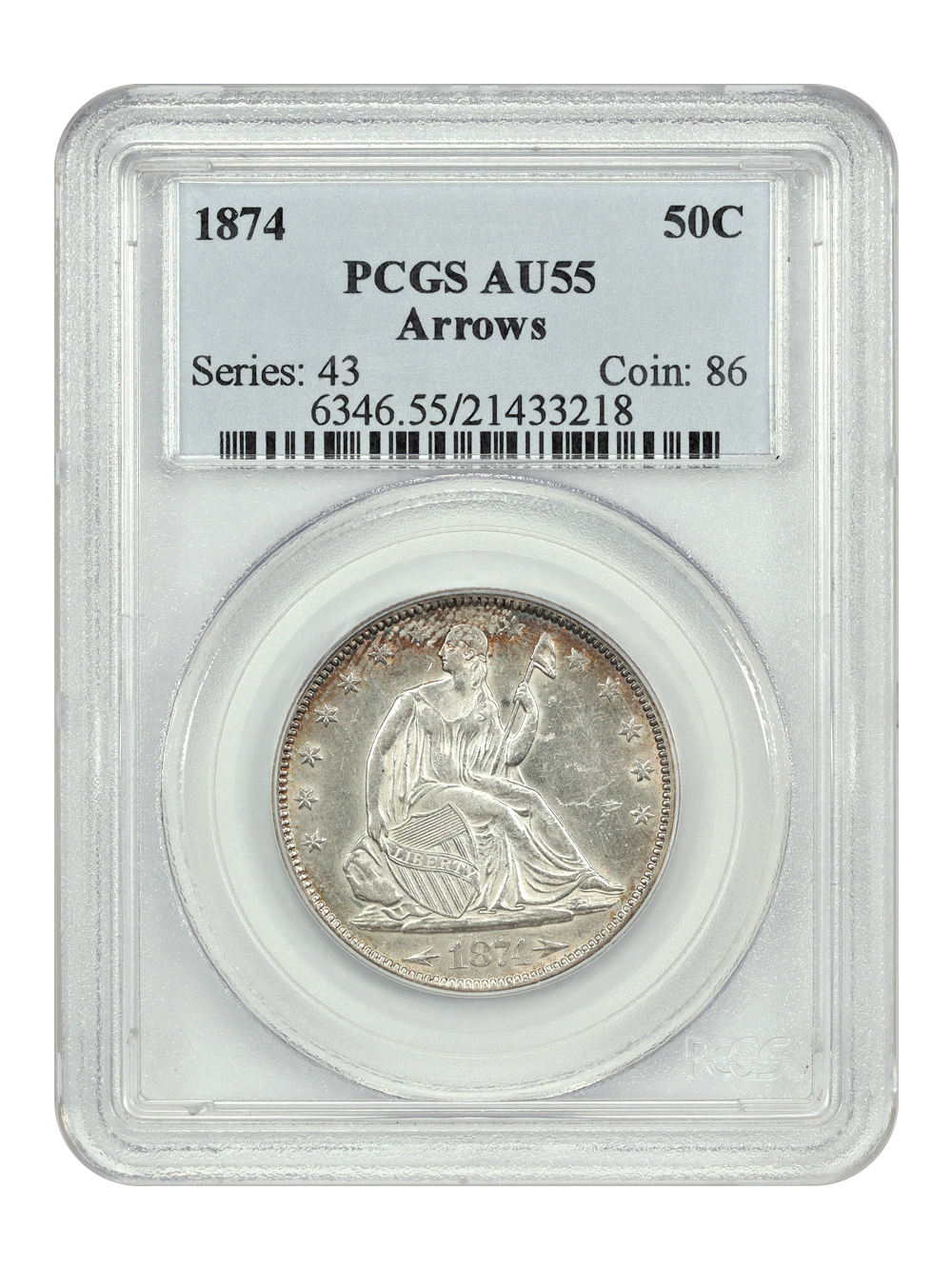 『PCGS AU55』コロンビア50センタボ銀貨（1874年） DLRC