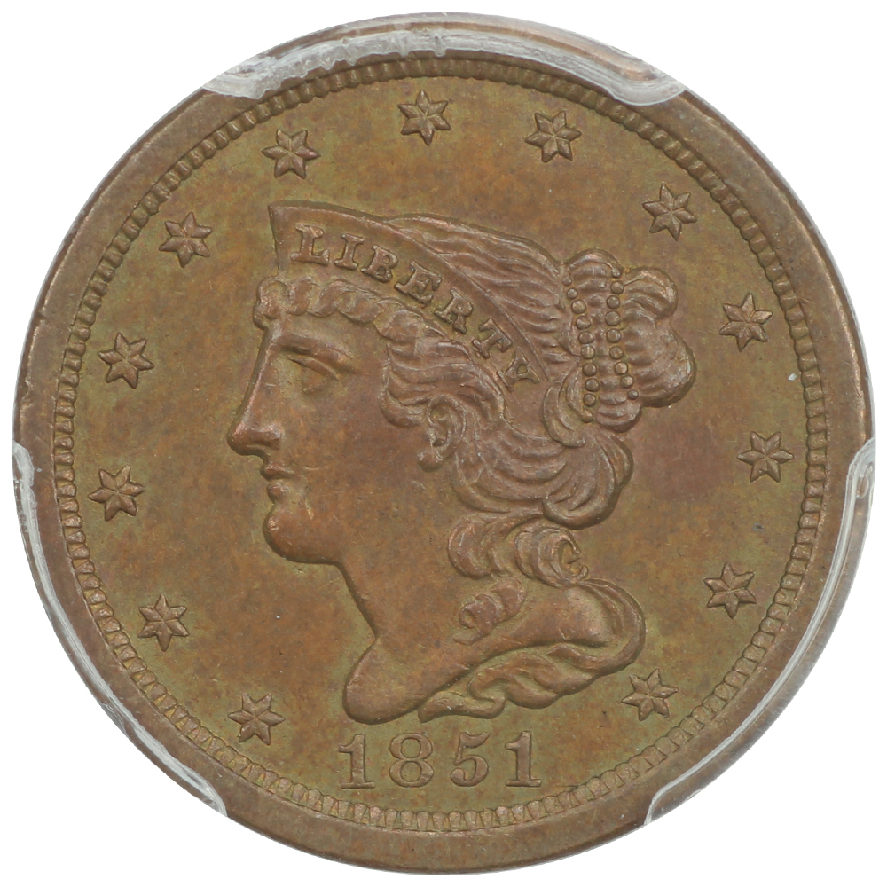 image for: 1851 1/2c PCGS MS62 BN
