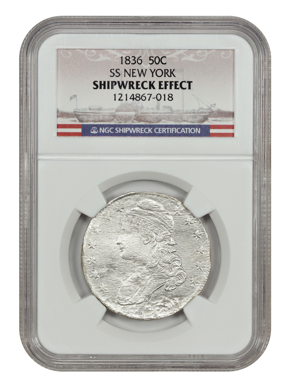 1836 Capped Bust Half Dollar Lettered Edge, Bar Dot Mint State (MS