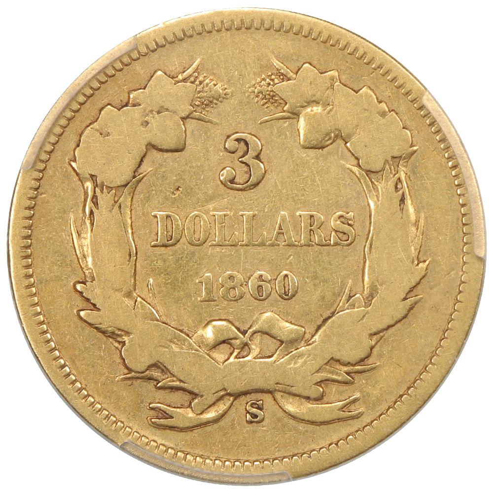 image for: 1860-S $3  PCGS VG8