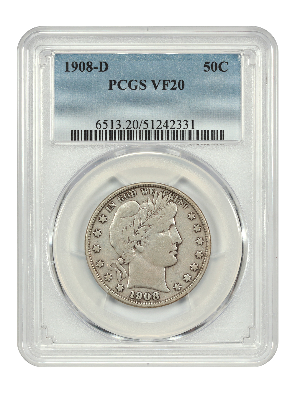 image for: 1908-D 50c PCGS VF20