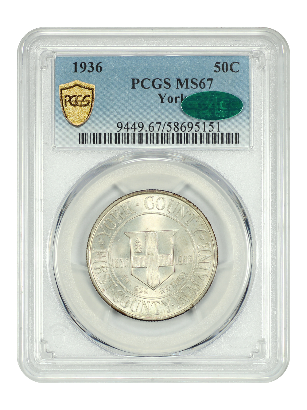 image for: 1936 York County 50c PCGS MS67