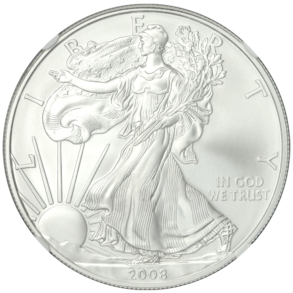 image for: 2008-W Silver Eagle, Burnished, Reverse of 2007 $1  NGC MS70