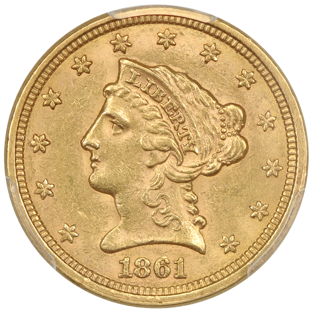 image for: 1861 New Reverse $2 1/2 PCGS AU58