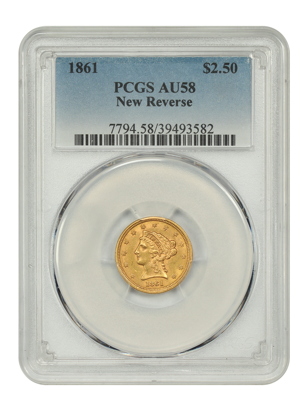 image for: 1861 New Reverse $2 1/2 PCGS AU58