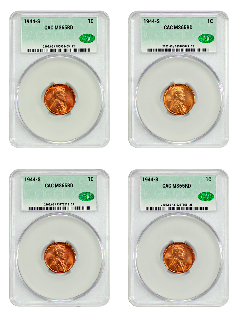 Lot of 1944-S 1C CACG MS65RD (4 Coins)