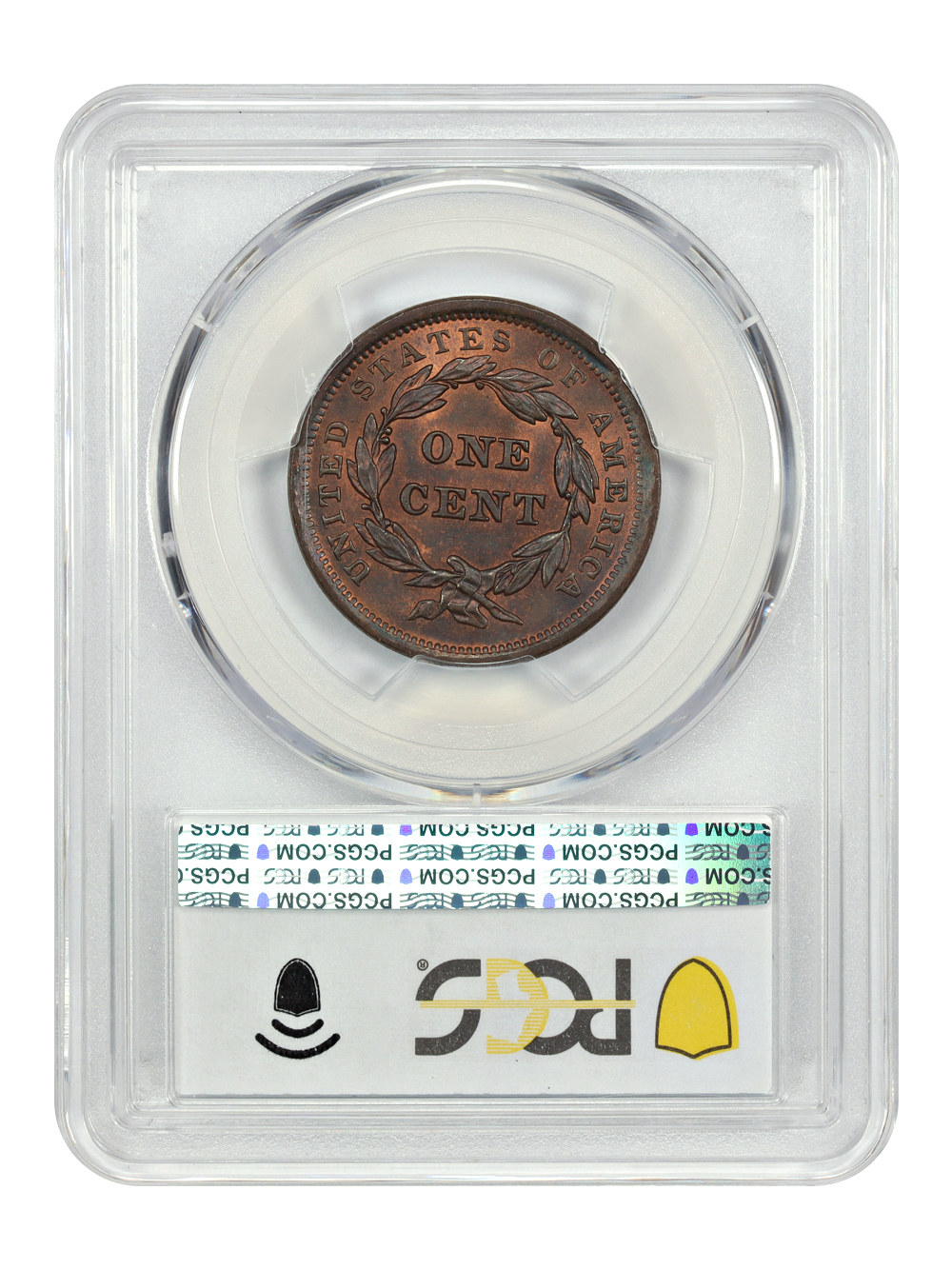 image for: 1843 Petite Head, Small Letters 1c PCGS MS64 RB