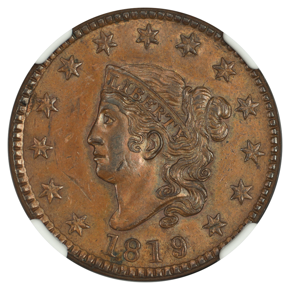 image for: 1819/8 Large Date, N-1 1c NGC AU58 BN