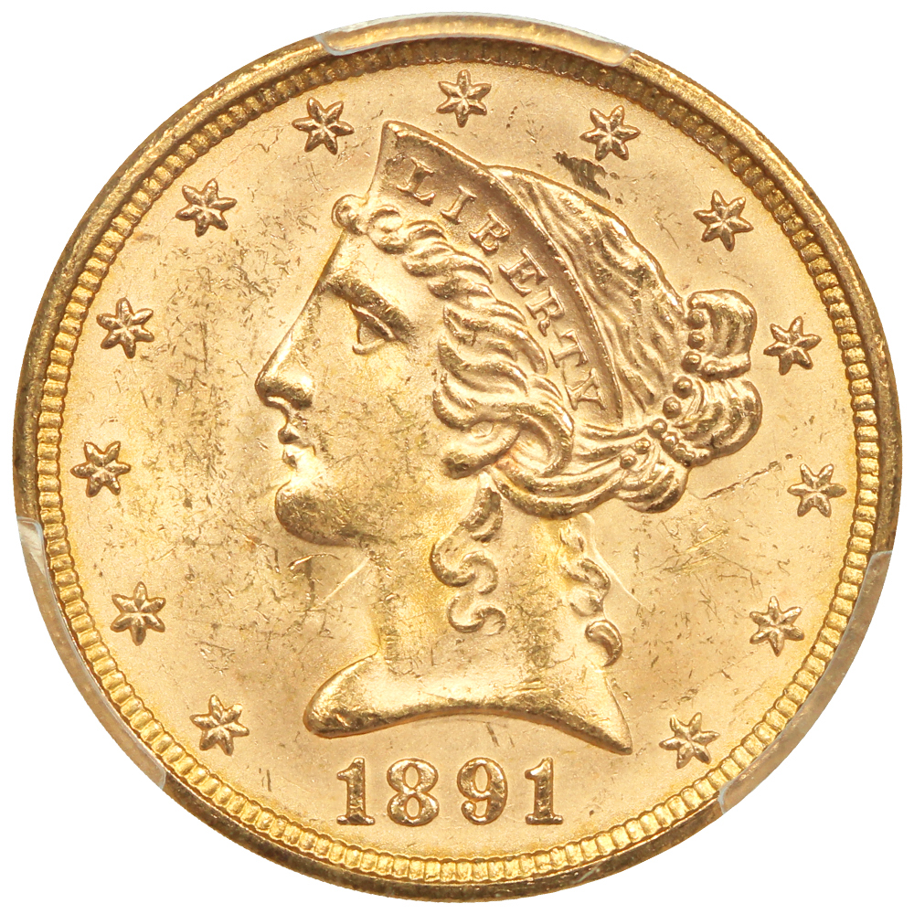 image for: 1891 $5  PCGS MS64
