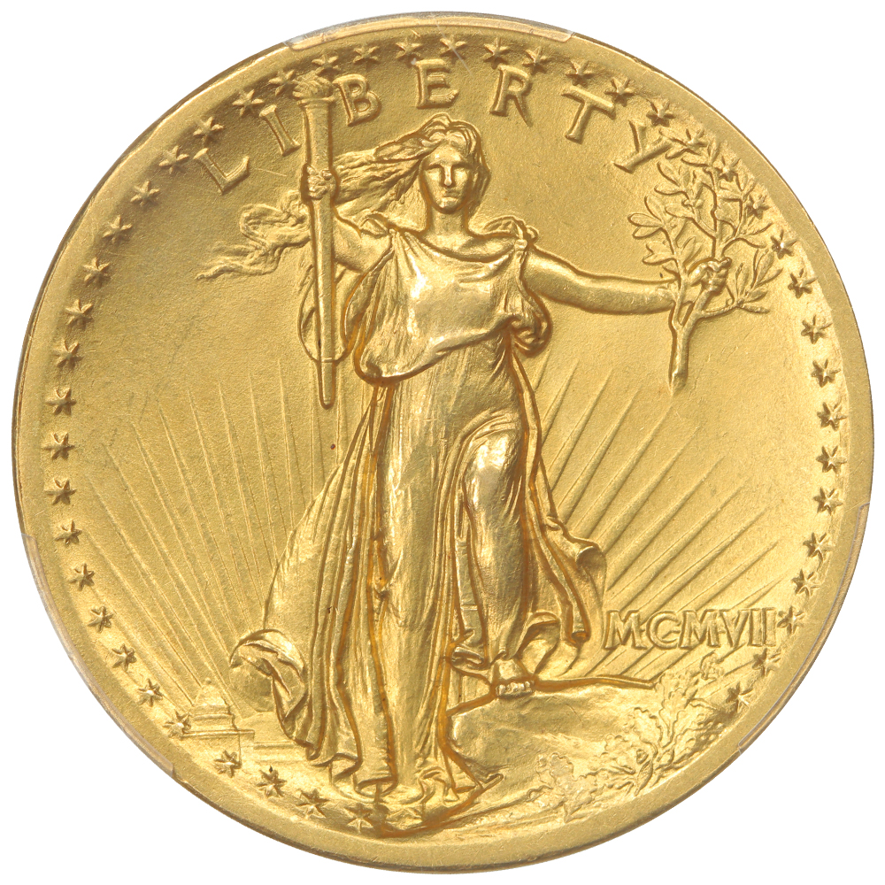 image for: 1907 High Relief, Wire Edge $20  PCGS MS63