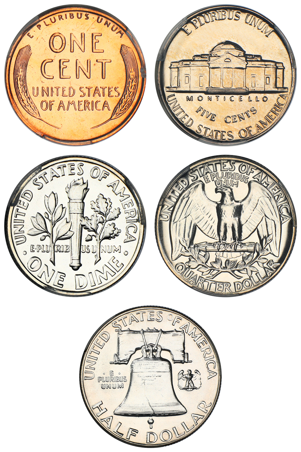 image for: 1952 Proof Set, 5 Coins 1c-50c PCGS PR64