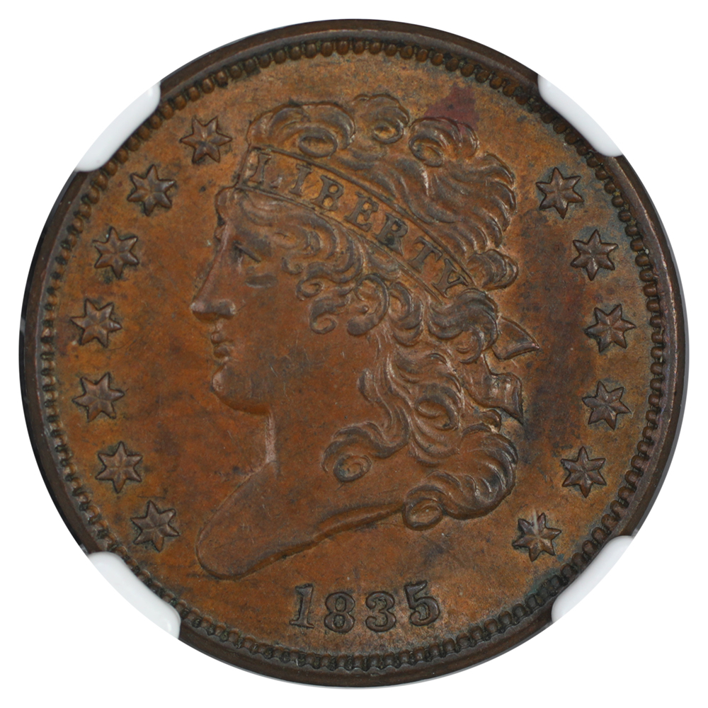 image for: 1835 1/2c NGC AU58 BN
