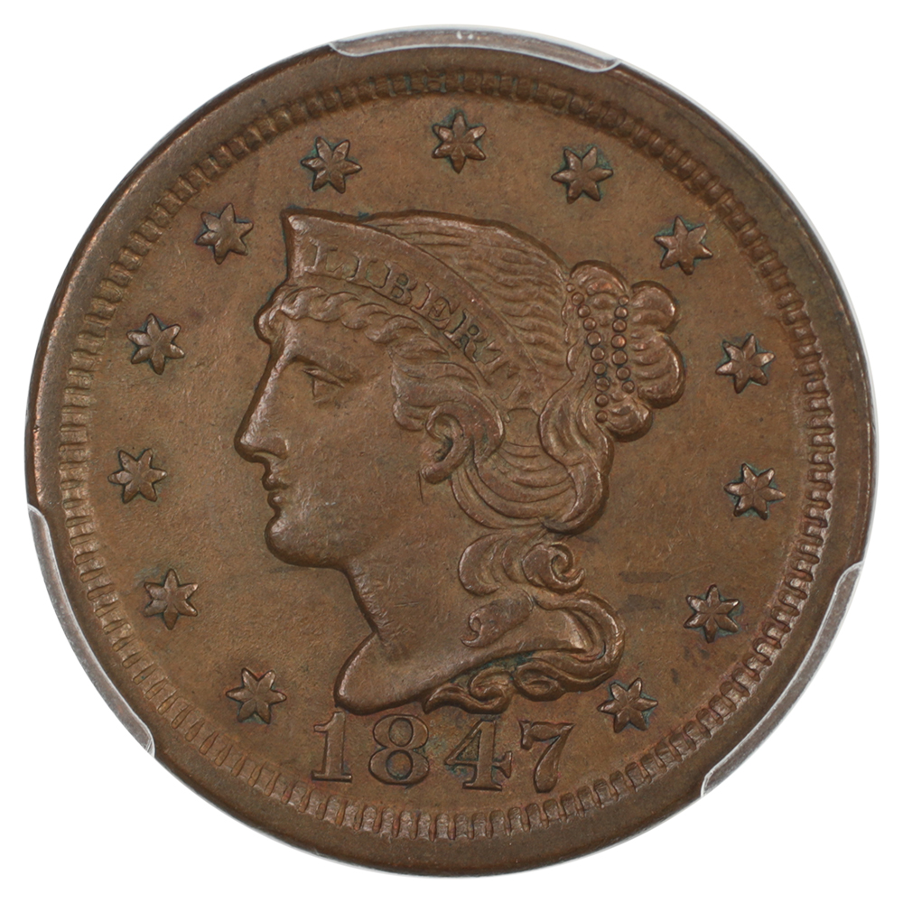 image for: 1847 1c PCGS AU58 BN