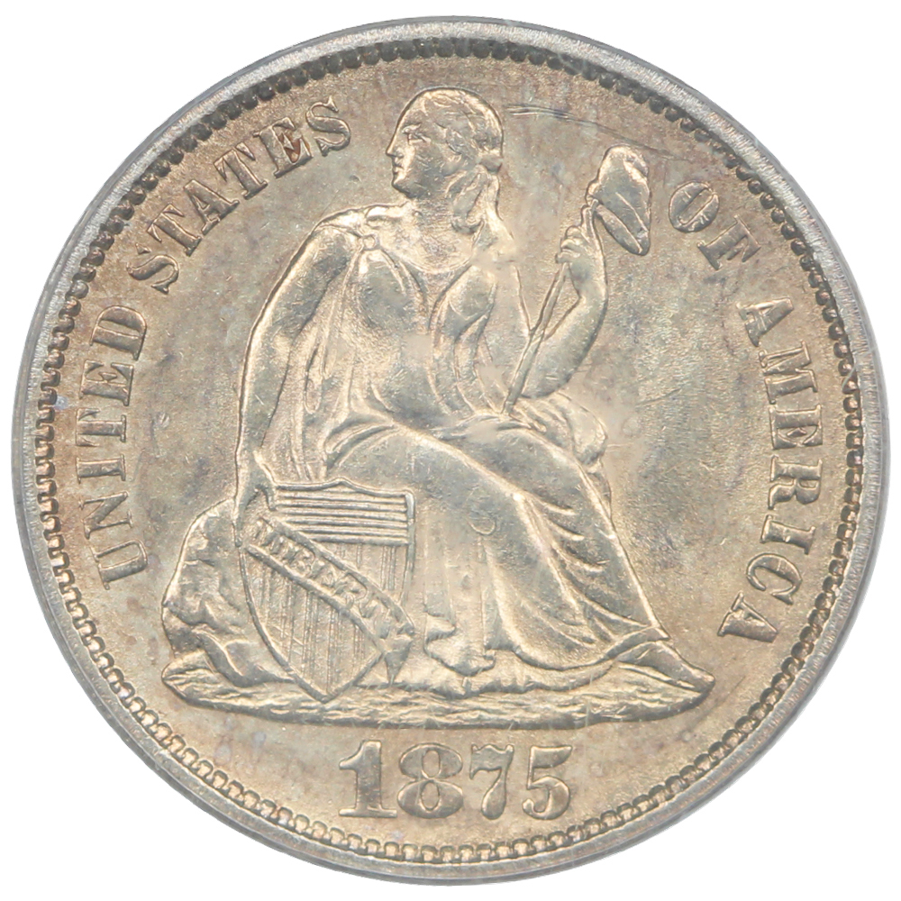 image for: 1875-S Mintmark Below Bow 10c PCGS MS62