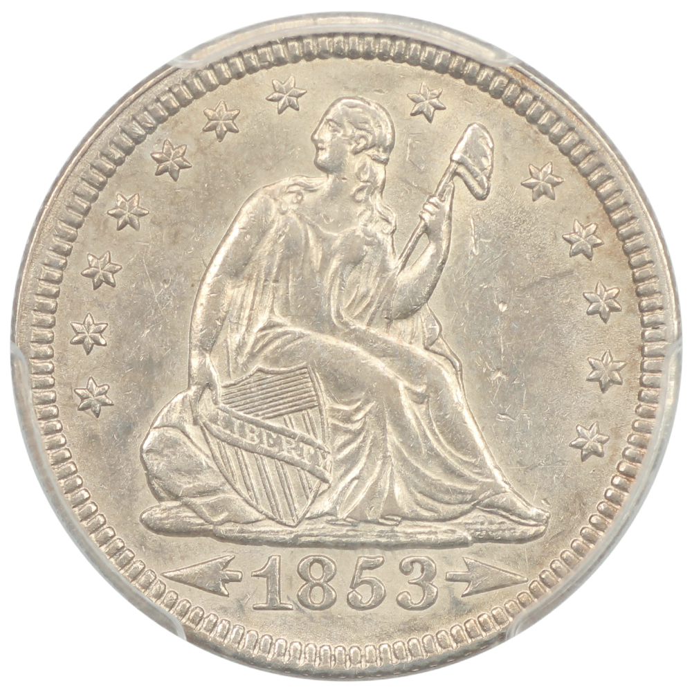 image for: 1853 Arrows & Rays 25c PCGS AU55